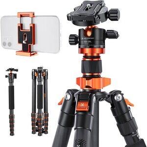 K&F CONCEPT 68" Carbon Fiber Camera Tripod Compact Metal Ball Head Quick Release